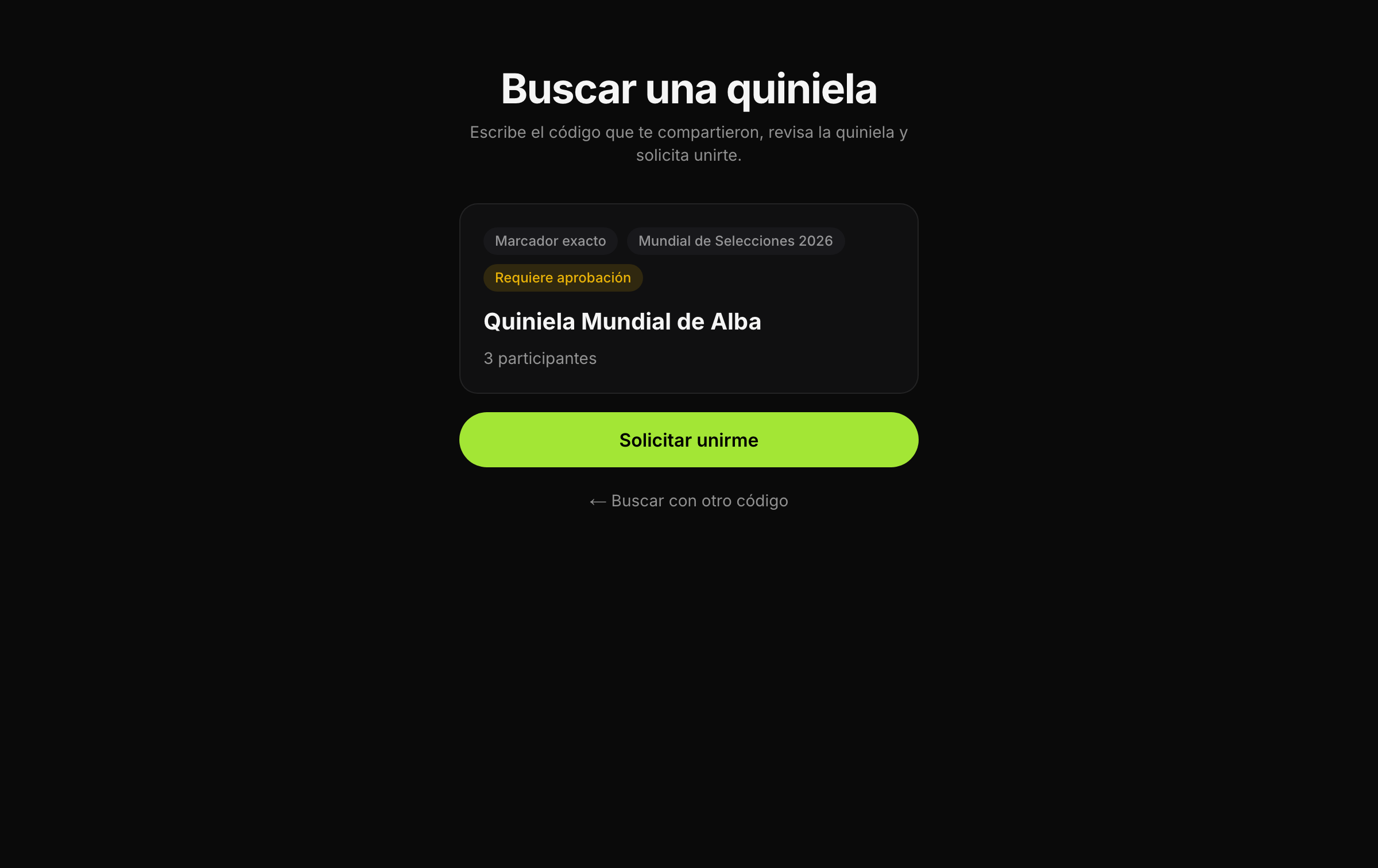 Buscar una quiniela por código y ver su vista previa