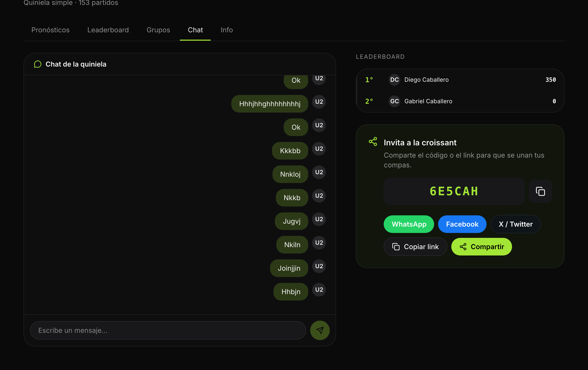 Chat dentro de una quiniela