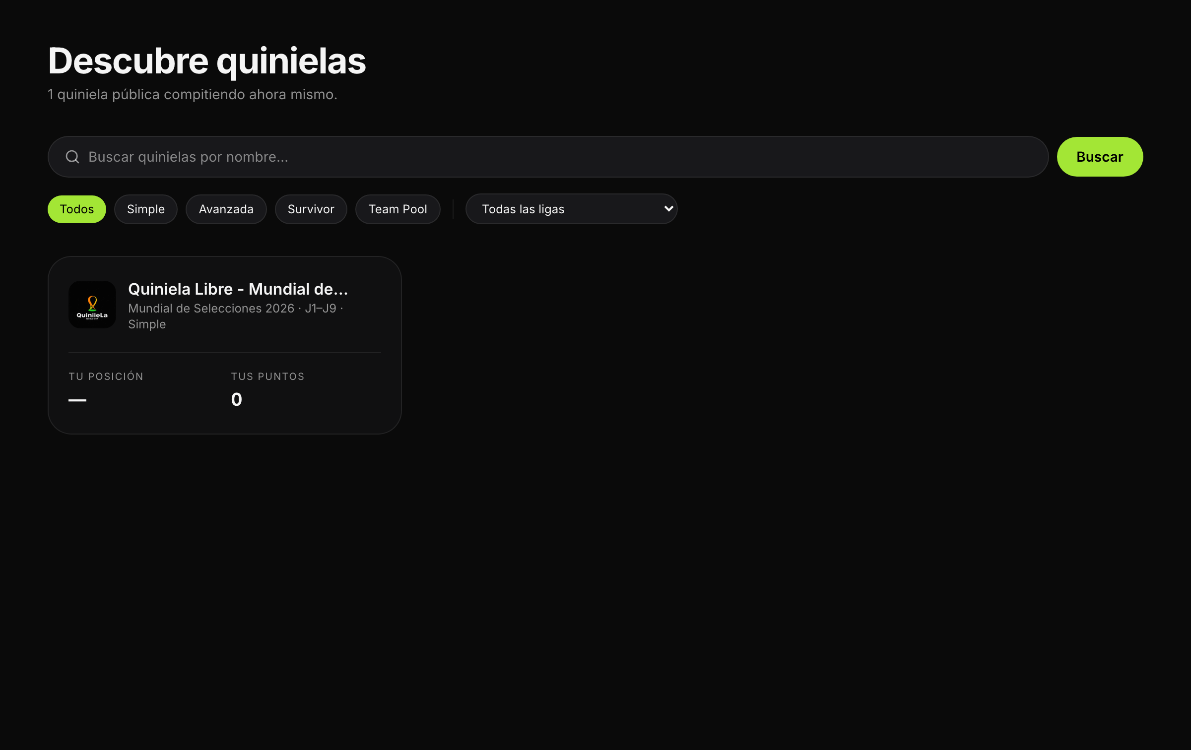 Descubrir quinielas públicas